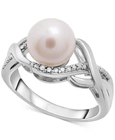 Cultured Freshwater Pearl (8mm) & Diamond Accent Ring in Sterling Silver