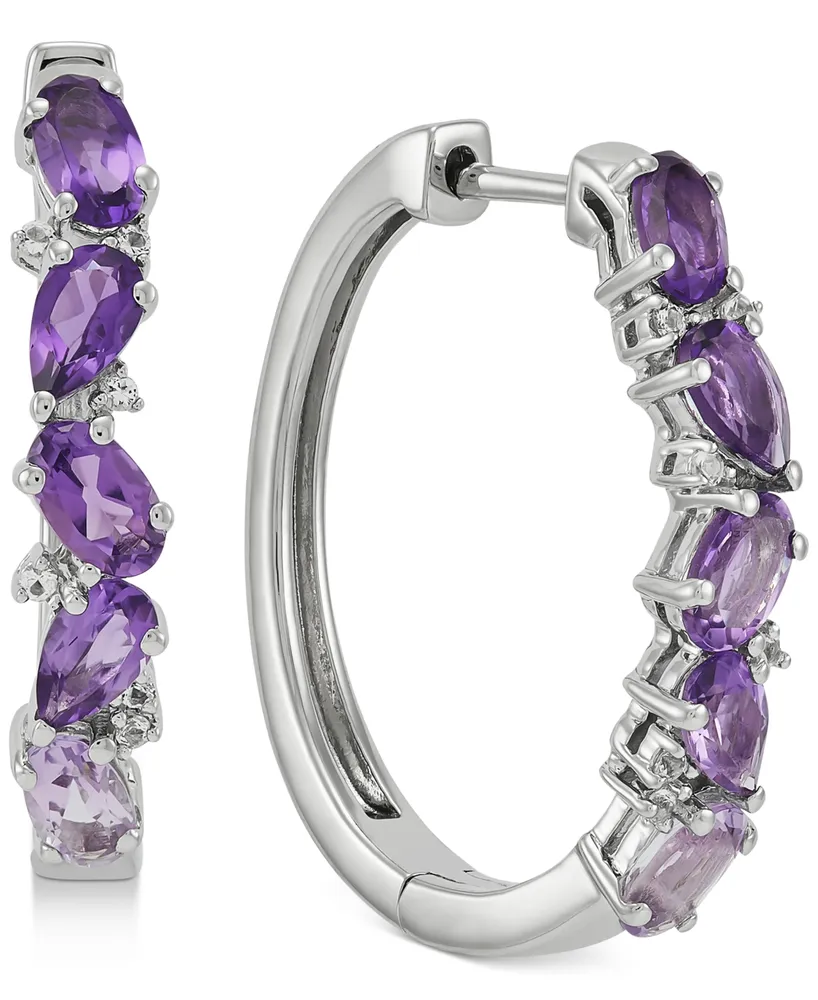 Amethyst (2 ct. t.w.) & White Topaz (1/10 ct. t.w.) Small Hoop Earrings in Sterling Silver, 1"