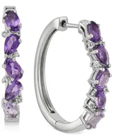 Amethyst (2 ct. t.w.) & White Topaz (1/10 ct. t.w.) Small Hoop Earrings in Sterling Silver, 1"