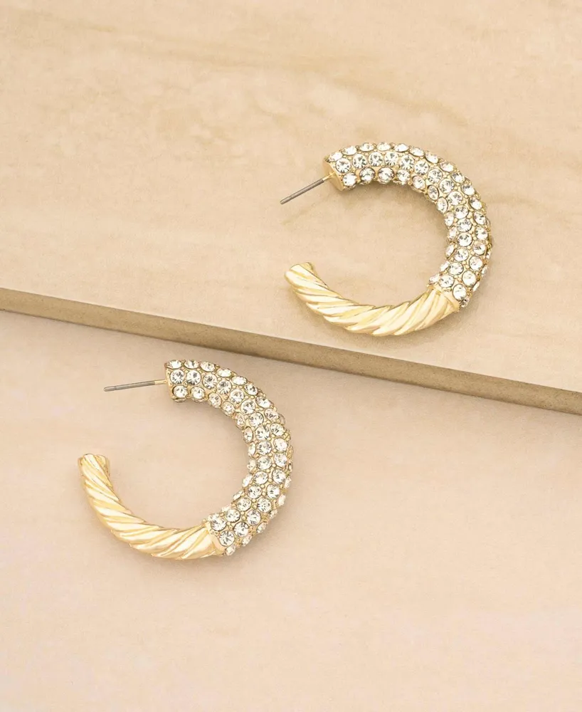 Ettika Glass Embellished Hoop Earrings - Gold