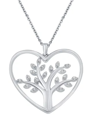 Diamond Tree Heart 18" Pendant Necklace (1/10 ct. t.w.) in Sterling Silver