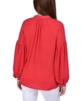 Petite Long Sleeve Mandarin Collar Blouse Top