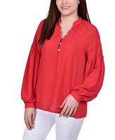 Petite Long Sleeve Mandarin Collar Blouse Top