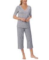 Cuddl Duds Printed Elbow-Sleeve Top & Capri Pants Pajama Set