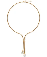 Cultured Freshwater Pearl (8mm) & Cubic Zirconia Lariat Necklace in 14k Gold-Plated Sterling Silver, 17" + 1" extender