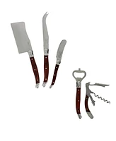 French Home Laguiole 5 Piece Cheese Knife and Wine Opener Set with Pakkawood Handles.