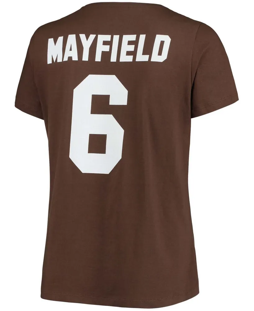 Women's Baker Mayfield Brown Cleveland Browns Name and Number V-Neck T-shirt