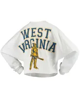 Women's White West Virginia Mountaineers Raw Hem Cropped Long Sleeve T-shirt