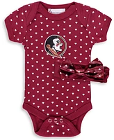 Infant Boys and Girls Garnet Florida State Seminoles Hearts Bodysuit and Headband Set, 2 Pack