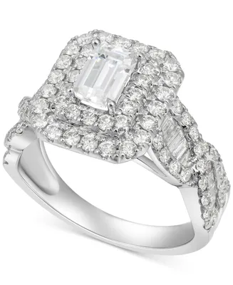 Diamond Emerald-Cut Double Halo Engagement Ring (2 ct. t.w.) in 14k White Gold