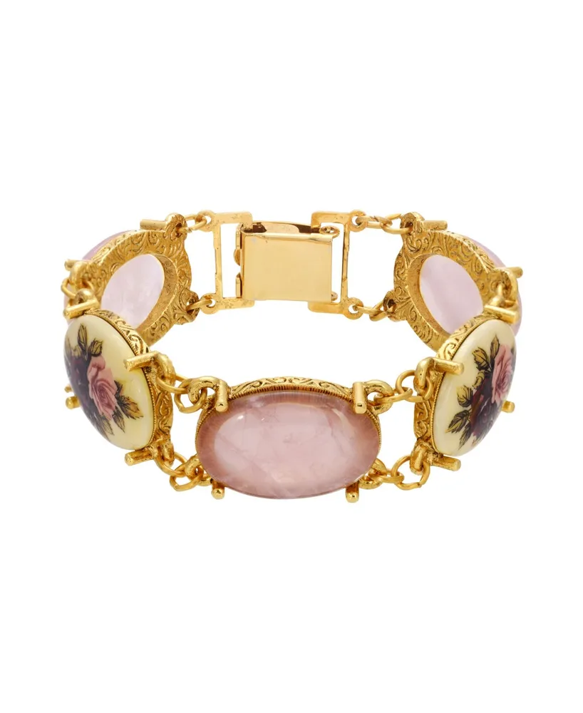 2028 Gold-Tone Rose Quartz Manor House Link Bracelet