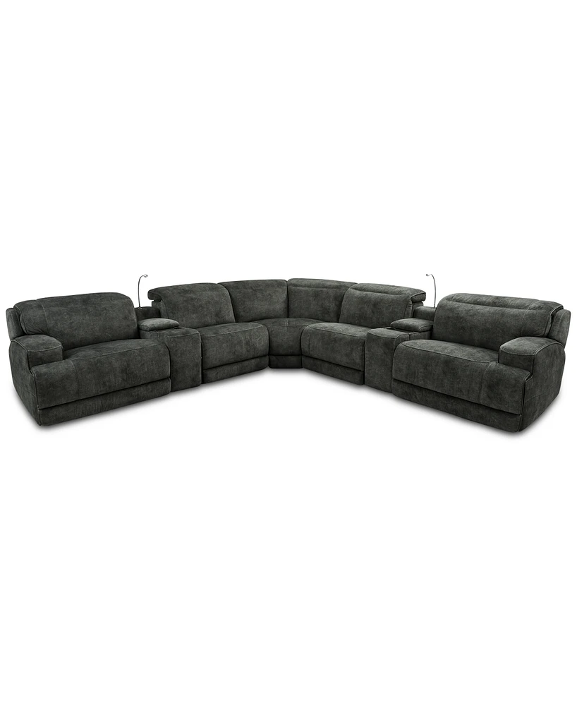 Sebaston -Pc. Fabric Sectional with 2 Power Motion Recliners and Usb Consoles