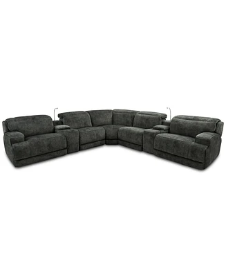 Sebaston -Pc. Fabric Sectional with 2 Power Motion Recliners and Usb Consoles