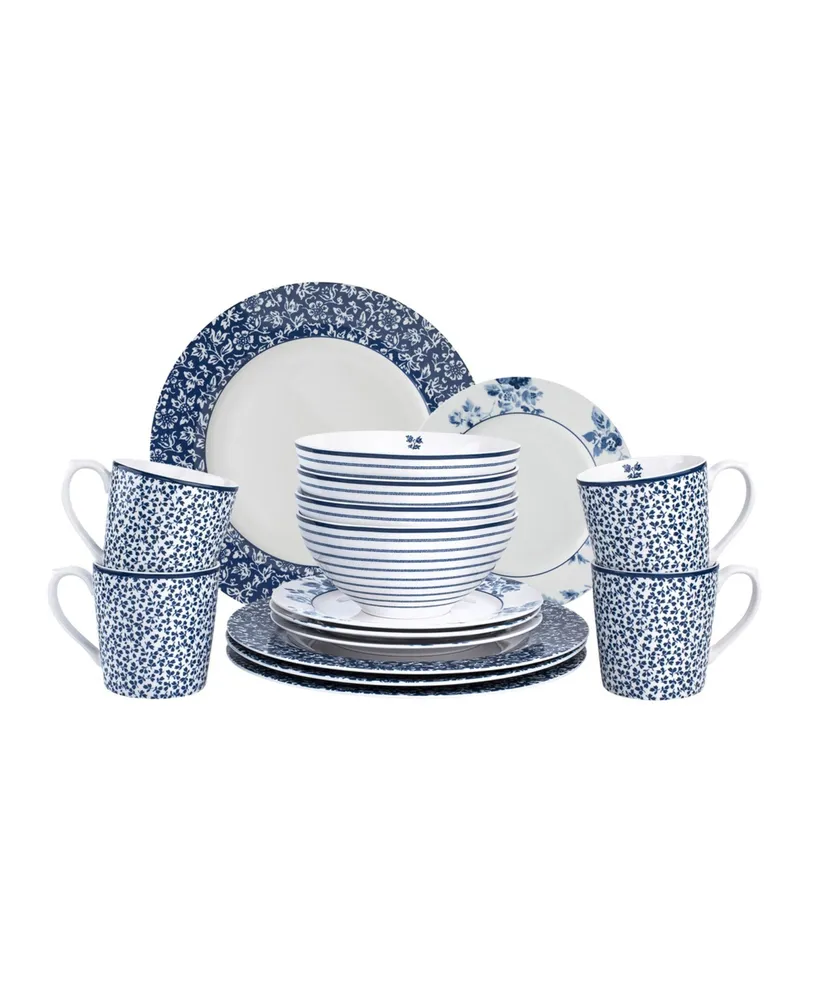 Closeout! Laura Ashley Blueprint Collectables Dinner Set in Gift Box, 16 Pieces