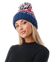 Marcus Adler Women's Fair Isle Heart Knit Pom Beanie