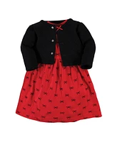 Hudson Baby Toddler Boys Quilted Cardigan 2pc set and Dress, Red Black Bows