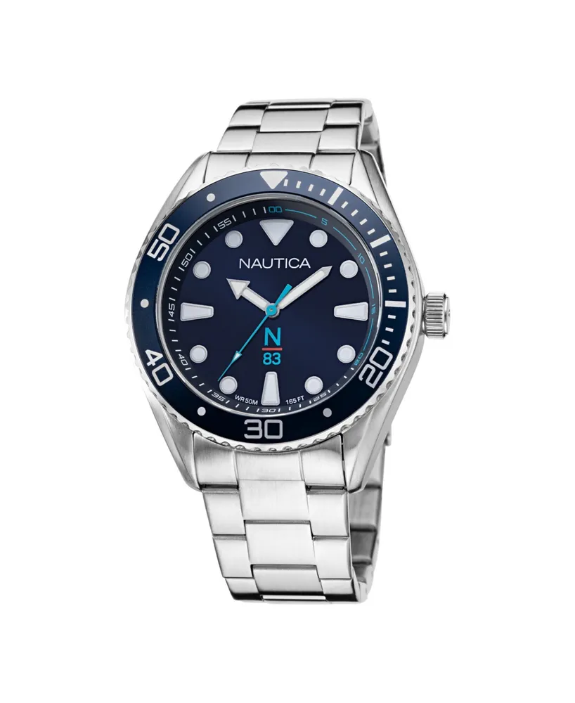 Nautica N83 Men's Silver-Tone Stainless Steel Bracelet Watch 44mm