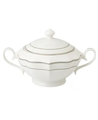 Lorren Home Trends La Luna Collection Bone China Soup Tureen and Lid, Lace Design - Silver