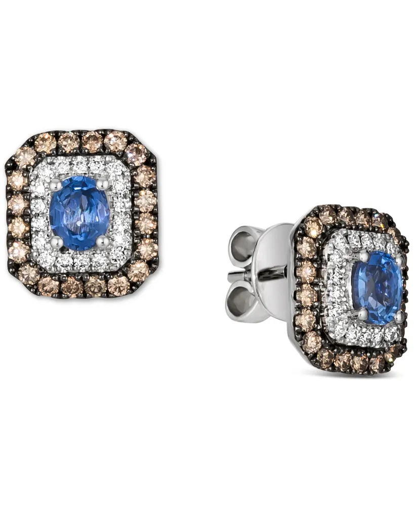 Le Vian Blueberry Sapphire (3/4 ct. t.w.) & Diamond (5/8 ct. t.w.) Halo Stud Earrings in 14k White Gold