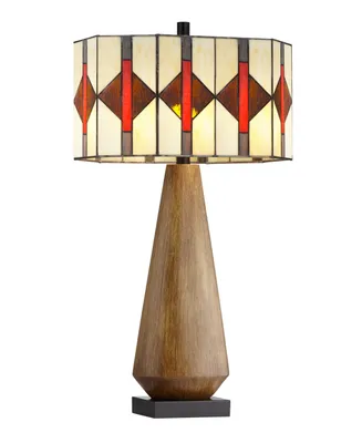 Faux Wood Table Lamp with Art Glass - Wood