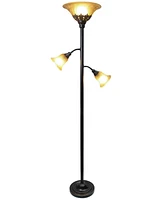 Lalia Home Torchiere Floor Lamp with 2 Reading Lights and Scalloped Glass Shades