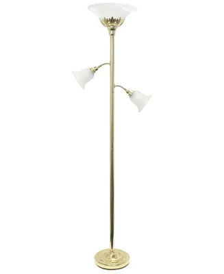 Lalia Home Torchiere Floor Lamp with 2 Reading Lights and Scalloped Glass Shades