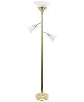 Lalia Home Torchiere Floor Lamp with 2 Reading Lights and Scalloped Glass Shades