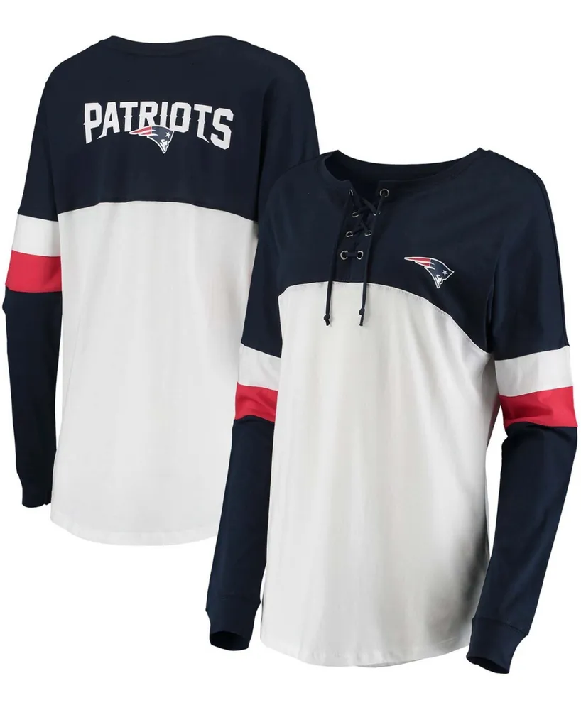 Women's Navy, White New England Patriots Athletic Varsity Lace-Up Long Sleeve T-shirt