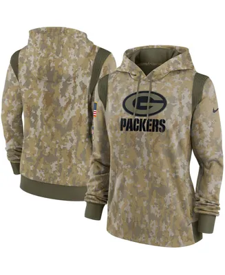 Women's Olive Green Bay Packers 2021 Salute To Service Therma Performance Pullover Hoodie