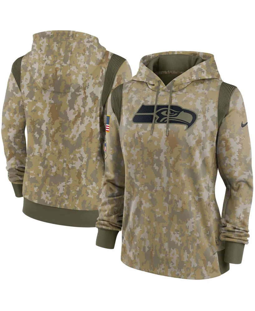 Women's Olive Seattle Seahawks 2021 Salute To Service Therma Performance Pullover Hoodie