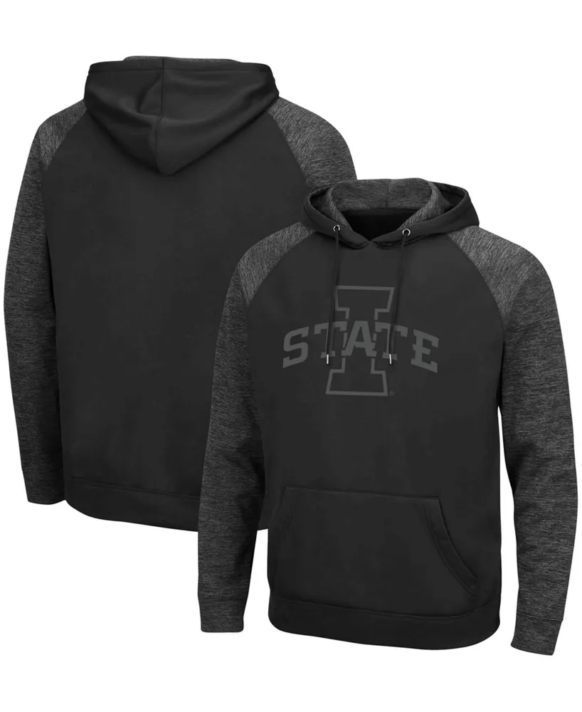 Men's Black Iowa State Cyclones Blackout 3.0 Tonal Raglan Pullover Hoodie