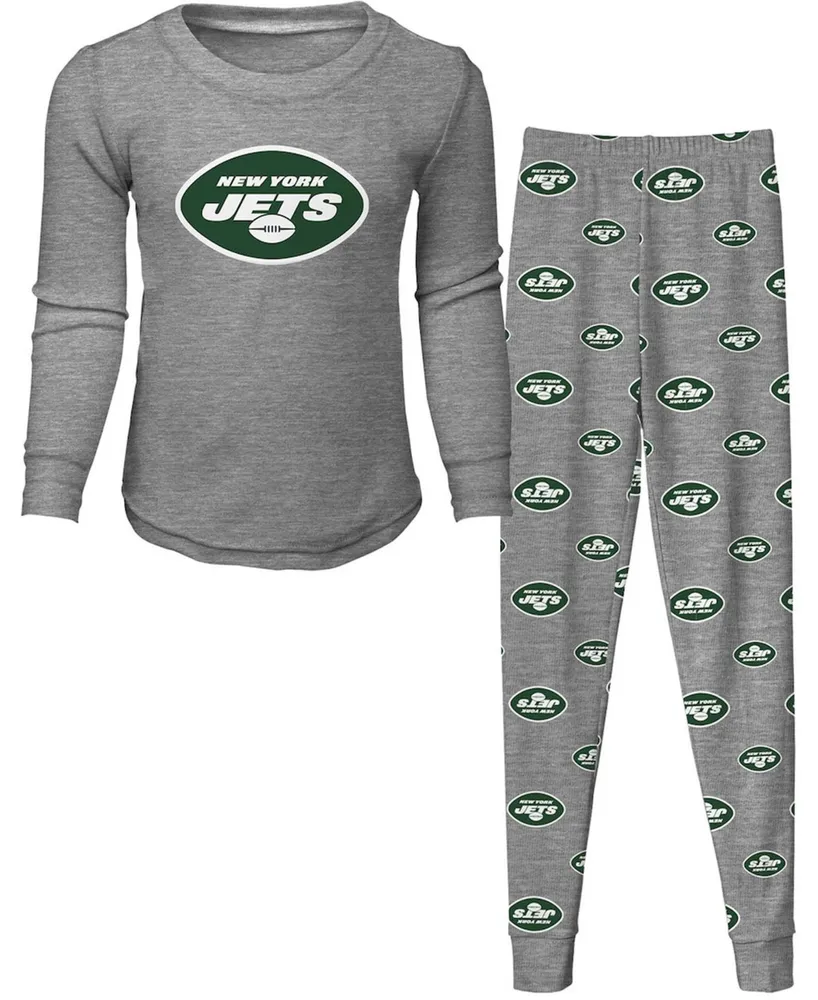 New York Jets Youth Heathered Gray Long Sleeve T-Shirt & Pants Sleep Set Size: Large