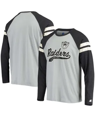 Men's Silver and Black Las Vegas Raiders Throwback League Raglan Long Sleeve Tri-Blend T-shirt