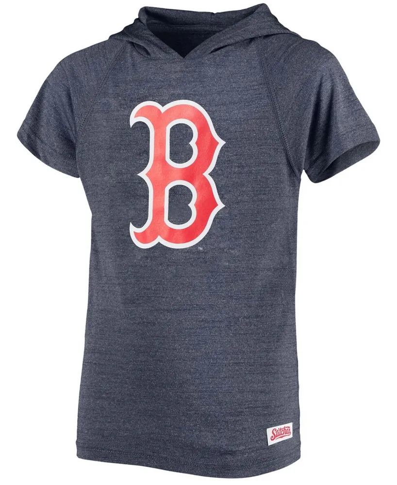 Big Boys and Girls Heathered Navy Boston Red Sox Raglan Short Sleeve Pullover Hoodie
