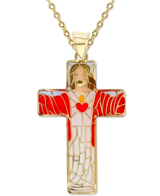 Enamel Jesus Cross 18" Pendant Necklace in 14k Gold
