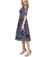 Eliza J Embroidered Sequin Midi Dress