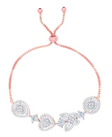 Cubic Zirconia Multi Shape Adjustable Bracelet Fine Gold Plate, Rose Plate or Silver