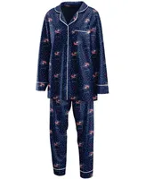 Women's Navy Columbus Blue Jackets Long Sleeve Button-Up Shirt Pants Sleep Set