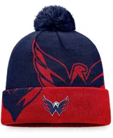 Men's Navy, Red Washington Capitals Block Party Cuffed Knit Hat with Pom