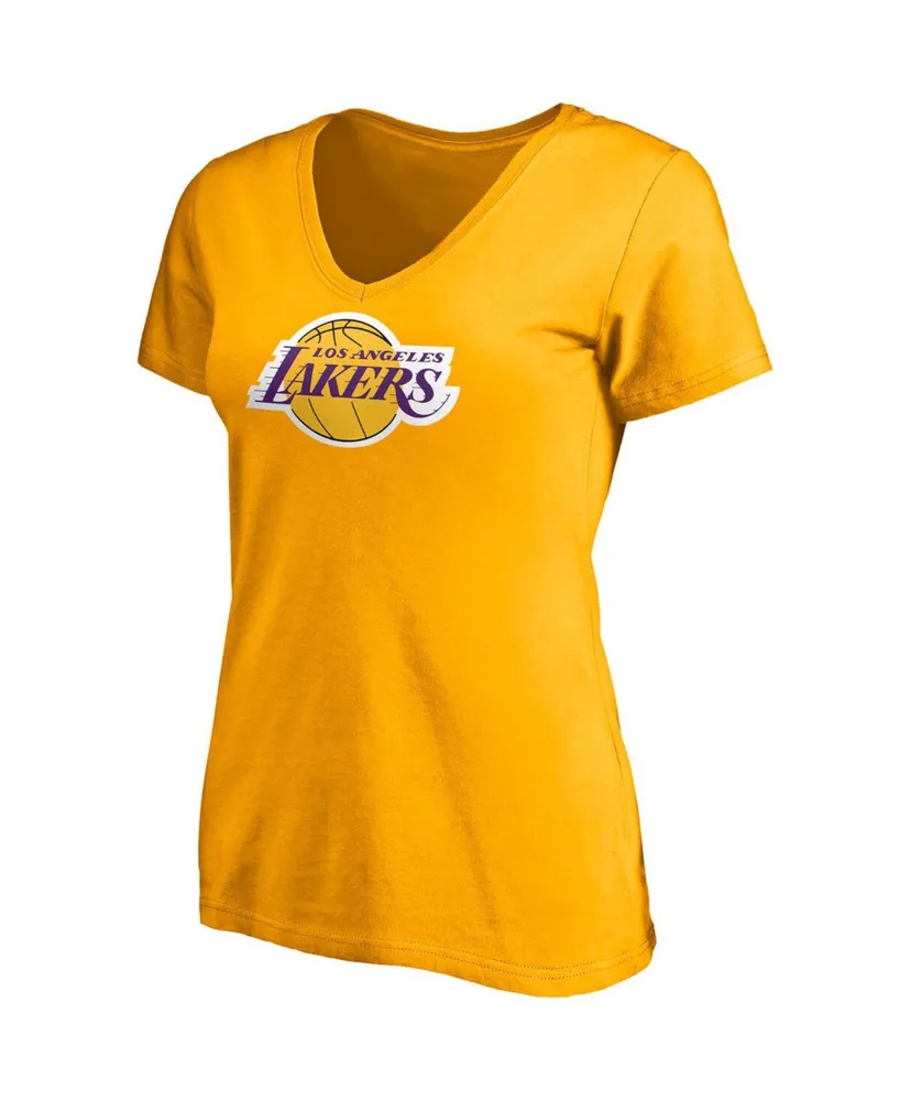 Women's LeBron James Gold Los Angeles Lakers Logo Playmaker Name Number V-Neck T-shirt