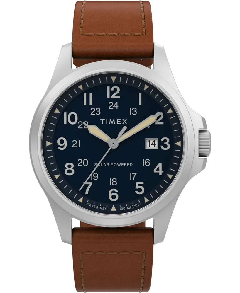 Timex Men's Solar Brown Leather Strap Watch 36 mm