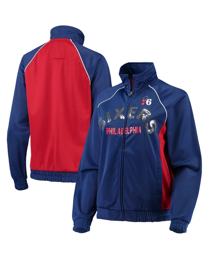 Women's Royal, Red Philadelphia 76ers Backfield Raglan Full-Zip Track Jacket