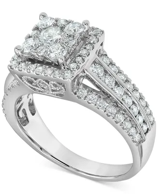 Diamond Square Halo Multirow Engagement Ring (1-1/2 ct. t.w.) in 14k White Gold