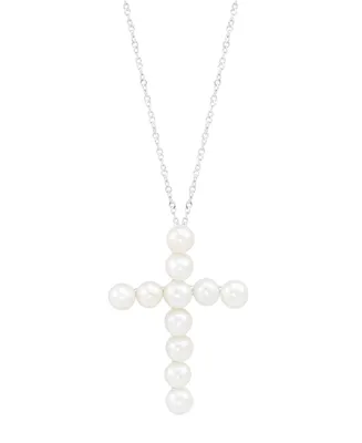 Cultured Freshwater Pearl (4mm) Cross 18" Pendant Necklace in Sterling Silver