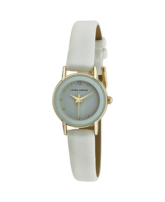 Laura Ashley Women's White Faux Leather Strap Watch 24mm