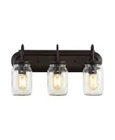 Gaines 3-Light Farmhouse Industrial Iron Mason Jar Led Vanity