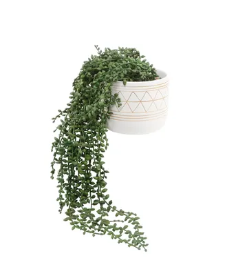 17.5" String of Artificial Beads in 5" Geo Ceramic Pot - White, Green