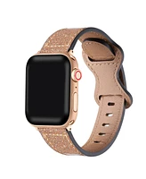 Posh Tech Callie Rose Gold Plated Glitter Genuine Leather Band for Apple Watch, 42mm-44mm