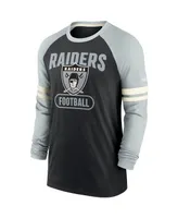 Men's Black and Silver-Tone Las Vegas Raiders Throwback Raglan Long Sleeve T-shirt - Black, Silver