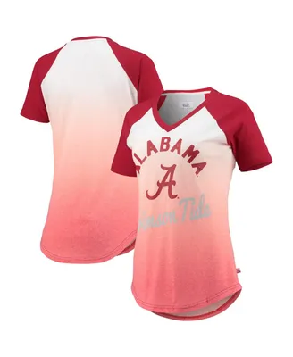 Women's White and Crimson Alabama Tide Shortstop Ombre Raglan Tri-Blend V-Neck T-shirt